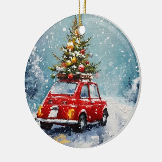 retro gezellige kerst keramisch ornament (Links)