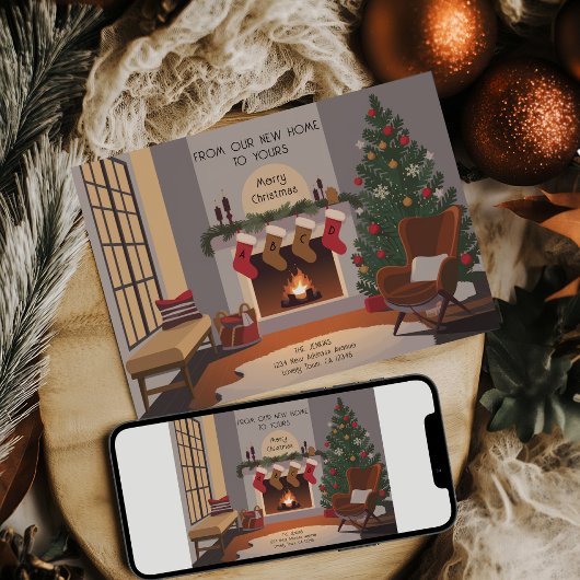 Retro Gezellige Kerst Woonkamer Verhuizen Aankondiging