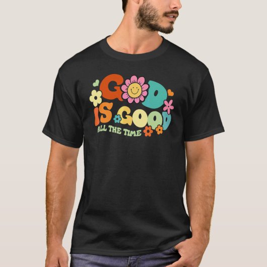 Retro Gezicht Groovy God Is Goed Altijd Boho Fl T-shirt (Voorkant)
