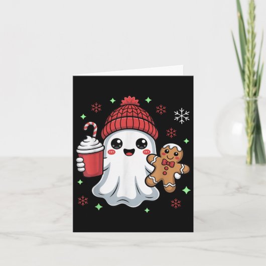 Retro Ghost Beanie Christmas Holiday Xmas Coffee G Kaart (Voorkant)