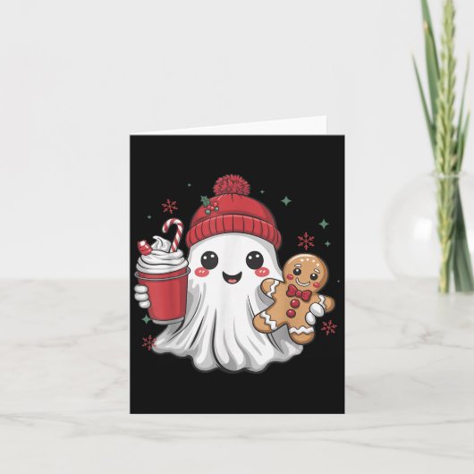 Retro Ghost Beanie Christmas Holiday Xmas Coffee G Kaart (Voorkant)