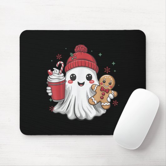 Retro Ghost Beanie Christmas Holiday Xmas Coffee G Muismat (Met muis)