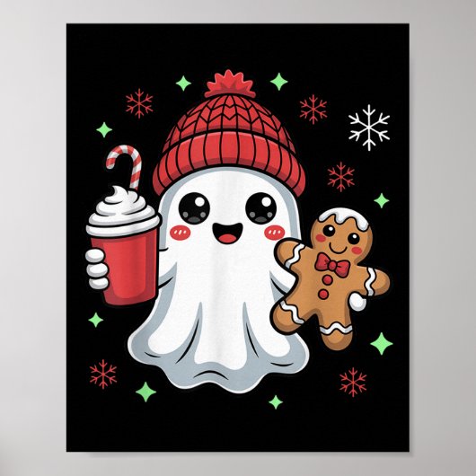 Retro Ghost Beanie Christmas Holiday Xmas Coffee G Poster (Voorkant)