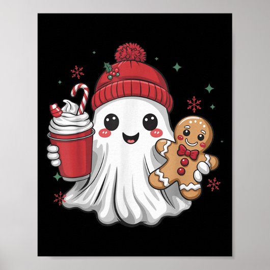 Retro Ghost Beanie Christmas Holiday Xmas Coffee G Poster (Voorkant)