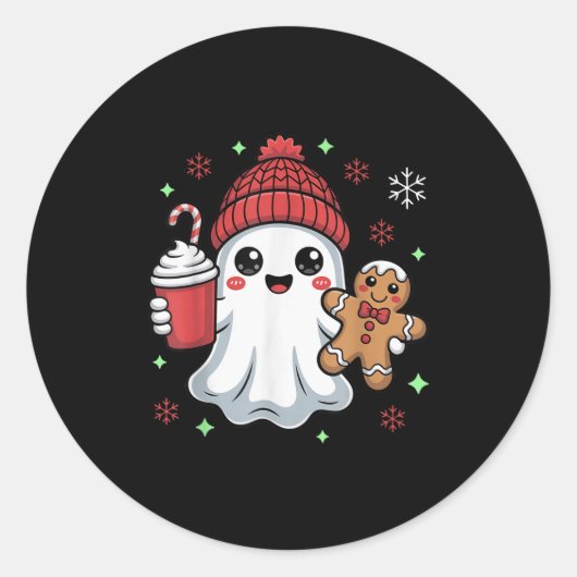 Retro Ghost Beanie Christmas Holiday Xmas Coffee G Ronde Sticker (Voorkant)