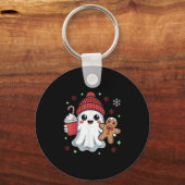 Retro Ghost Beanie Christmas Holiday Xmas Coffee G Sleutelhanger (Voorkant)