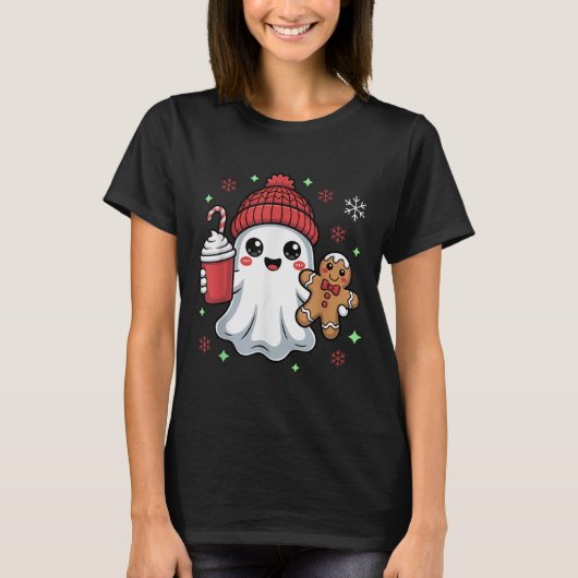 Retro Ghost Beanie Christmas Holiday Xmas Coffee G T-shirt (Voorkant)