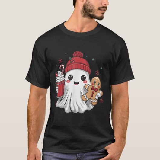 Retro Ghost Beanie Christmas Holiday Xmas Coffee G T-shirt (Voorkant)