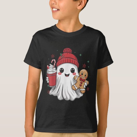 Retro Ghost Beanie Christmas Holiday Xmas Coffee G T-shirt (Voorkant)