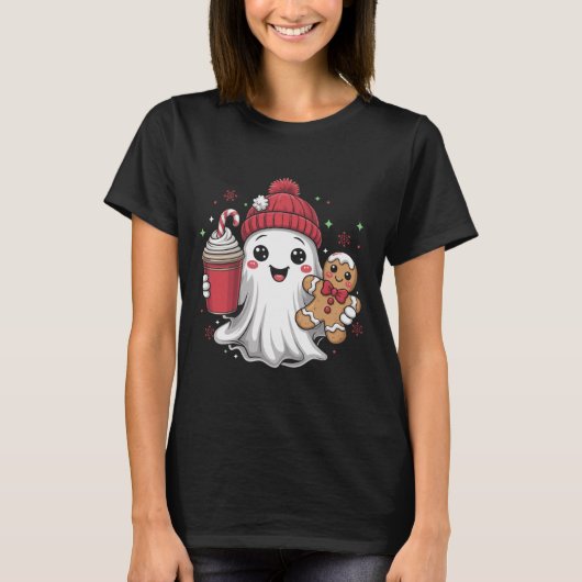 Retro Ghost Beanie Christmas Holiday Xmas Coffee G T-shirt (Voorkant)
