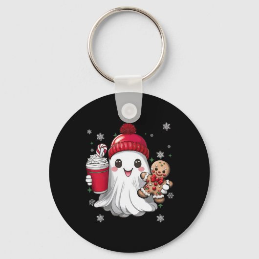 Retro Ghost Beanie Kerstmis Kerst Xmas Koffie G Sleutelhanger (Voorkant)