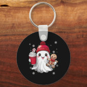 Retro Ghost Beanie Kerstmis Kerst Xmas Koffie G Sleutelhanger (Voorkant)
