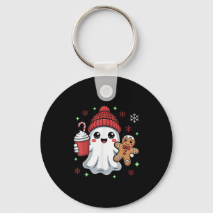 Retro Ghost Beanie Kerstmis Kerstfeest Xmas Coffee Sleutelhanger