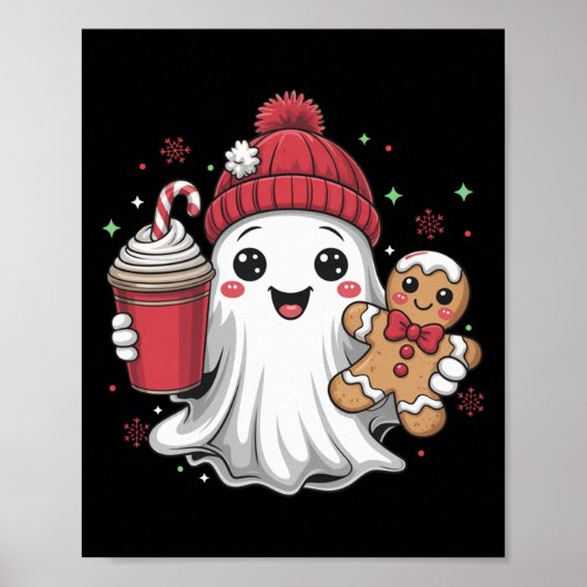 Retro Ghost Beanie Kerstvakantie Kerstmis Xmas Cof Poster (Voorkant)