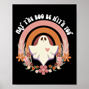 Retro Ghost  Bloemen Boho Halloween Schattige Fal Poster