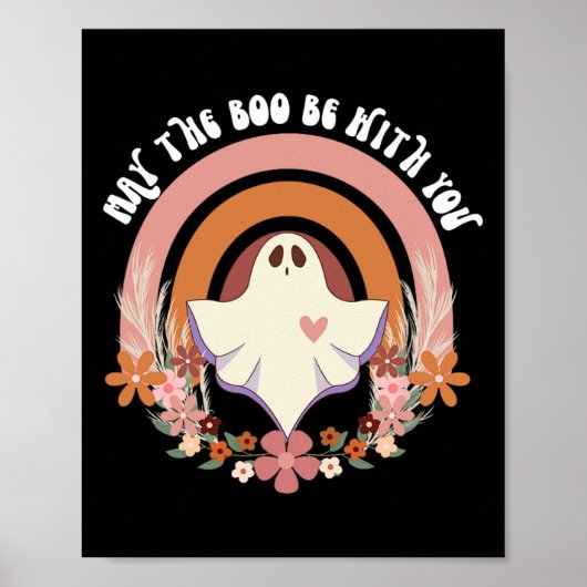 Retro Ghost Bloemen Boho Halloween Schattige Fal Poster (Voorkant)