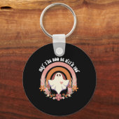 Retro Ghost Bloemen Boho Halloween Schattige Fal Sleutelhanger (Voorkant)