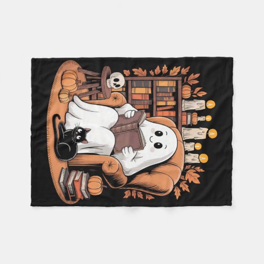 Retro Ghost boeken lezen Fleece Deken (Voorkant (Horizontaal))