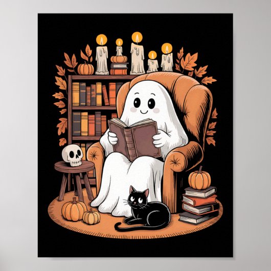Retro Ghost boeken lezen Poster (Voorkant)