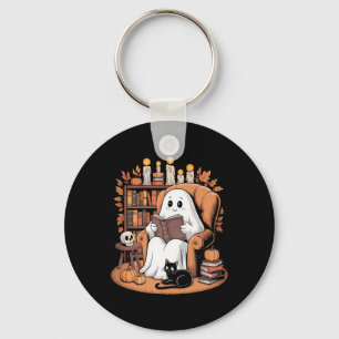 Retro Ghost boeken lezen Sleutelhanger