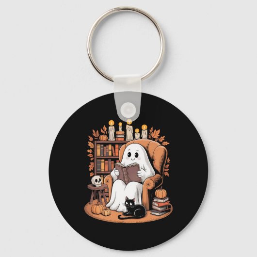 Retro Ghost boeken lezen Sleutelhanger (Voorkant)