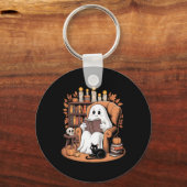Retro Ghost boeken lezen Sleutelhanger (Voorkant)