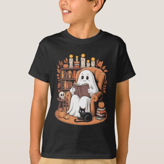 Retro Ghost boeken lezen T-shirt (Voorkant)