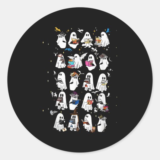 Retro Ghost Book Fantasy Series Halloween Book Lov Ronde Sticker (Voorkant)