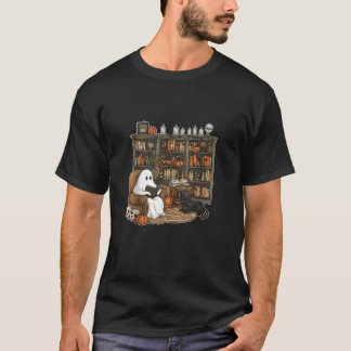 Retro Ghost Books Halloween Bibliotheek Leraar Gho T-shirt