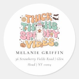 Retro Ghost Dikke Dijen Spooky Vibes Adres Ronde Sticker