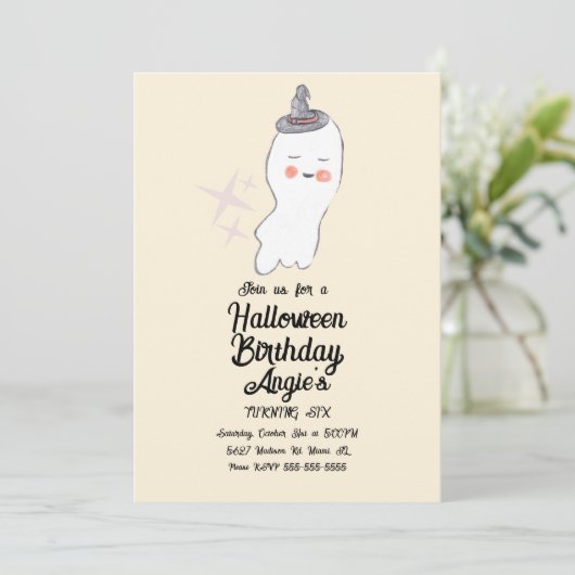 Retro Ghost Doodle Halloween Birthday Party Kaart (Staand voorkant)