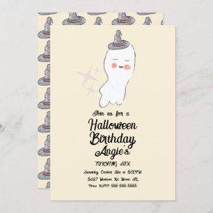 Retro Ghost Doodle Halloween Birthday Party Kaart