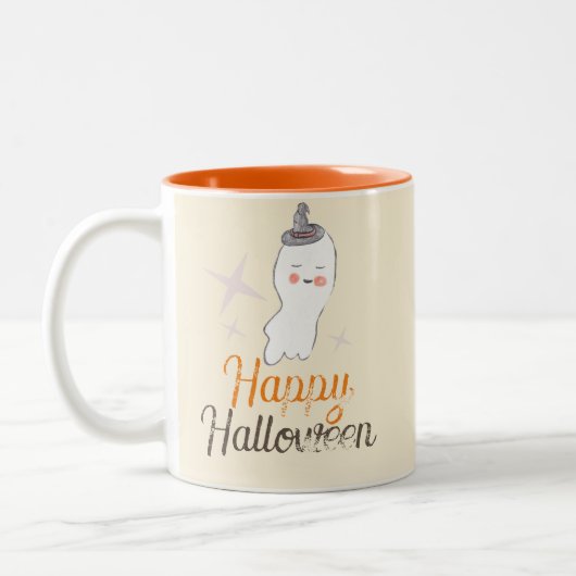 Retro Ghost Doodle Halloween Design Tweekleurige Koffiemok (Links)