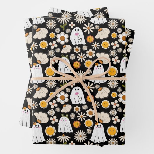 Retro Ghost Flowers Halloween Seamless Pattern Inpakpapier Vel (In situ)