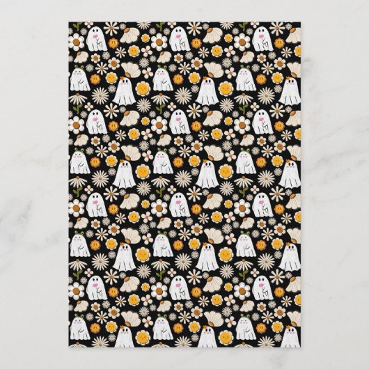Retro Ghost Flowers Halloween Seamless Pattern Kaart (Voorkant)