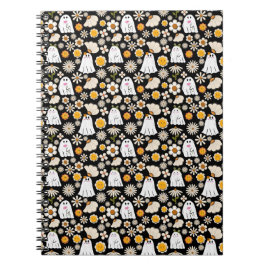 Retro Ghost Flowers Halloween Seamless Pattern Notitieboek