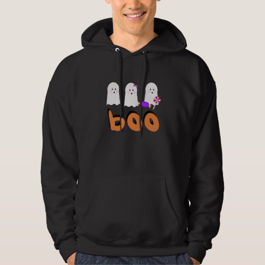 Retro Ghost Ghoul Herfst Autumn Black Hoodie (Voorkant)