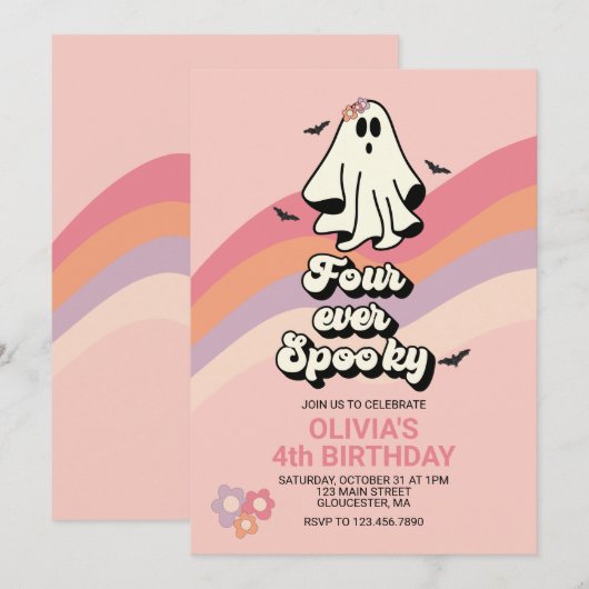 Retro Ghost Halloween Four Ever Spooky Verjaardag Kaart (Voorkant / Achterkant)