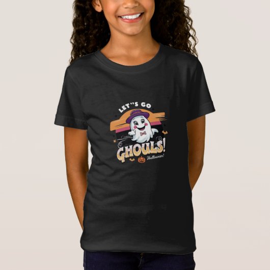 Retro Ghost Halloween Speelse "Laten we gaan Ghoul T-shirt (Voorkant)
