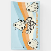 Retro Ghost Halloween Spooky One blauw Spandoek (Verticaal)