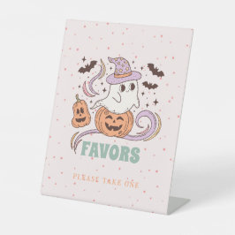 Retro Ghost Halloween Verjaardagsfeestje Favoriete Reclamebord Met Voetstuk