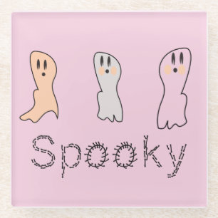Retro Ghost Hand Lettering Spooky Pink Glazen Onderzetter