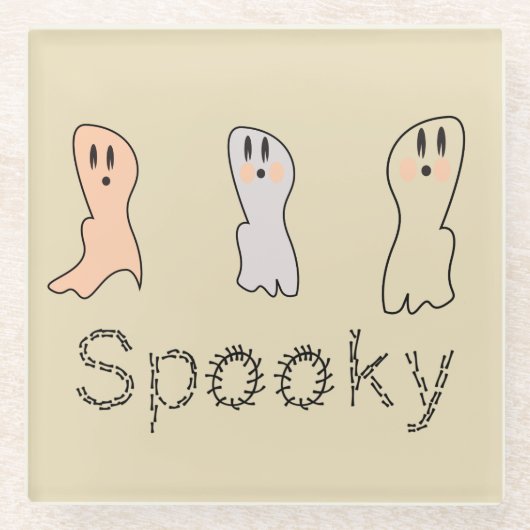 Retro Ghost Hand Lettering Spooky Tan Glazen Onderzetter (Voorkant)