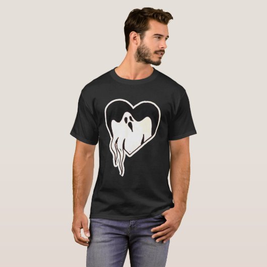 Retro Ghost Heart Halloween T-shirt (Voorkant volledig)