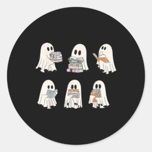 Retro Ghost leesboeken1 Ronde Sticker