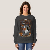 Retro Ghost Leesboeken Bibrarian Ghost Halloween Trui (Voorkant volledig)