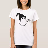 Retro Ghost met Pet en Mok Halloween T-shirt (Voorkant)