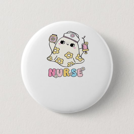 Retro Ghost Nurse Halloween Design Classic T-shirt Ronde Button 5,7 Cm (Voorkant)
