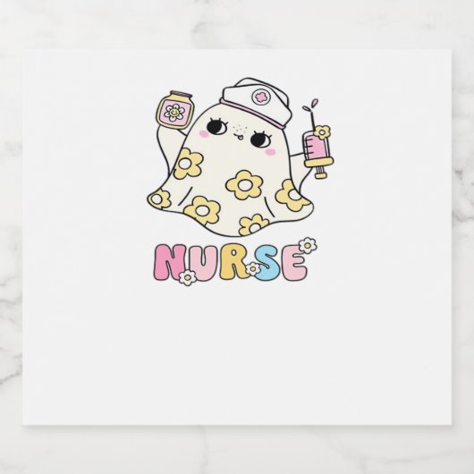 Retro Ghost Nurse Halloween Design Classic T-Shirt Sparkling Wijnetiket (Enkel label)