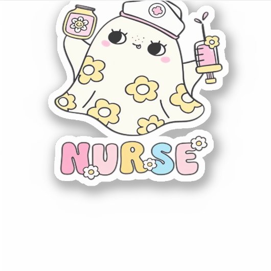 Retro Ghost Nurse Halloween Design Classic T-shirt Sticker (Voorkant)